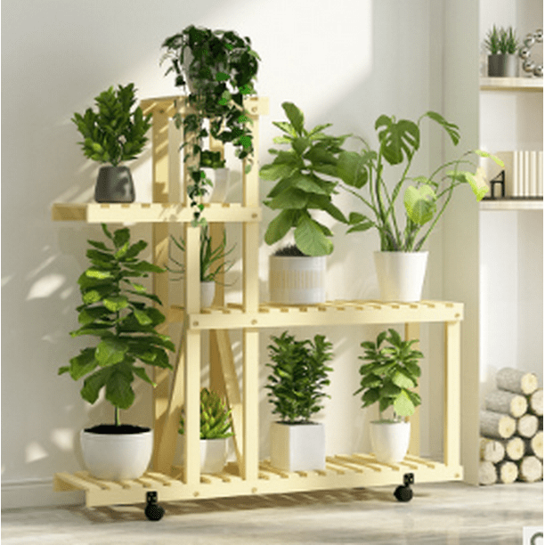 Corner Garden Plant Stand Wood Multi-Tiered Flower Display Rack Shelf for Patio
